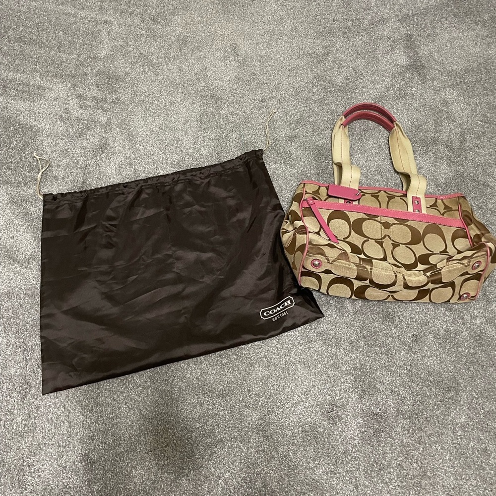 Coach pink and brown purse with purse bag